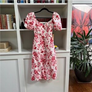 Banana Republic Red and White Floral Midi Dress